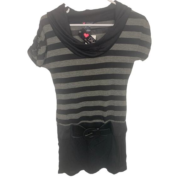 NEW Retro Mini Dress M Black Gray Delirious Los Angeles Y2K Cowl Neck Stretch - Picture 1 of 8